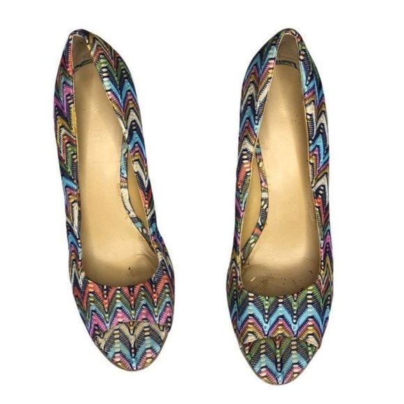 Nine West Wild Thing Sandals Womens Rainbow Cork Wedge Heel Peep Toe Size 9.5 - Picture 8 of 11